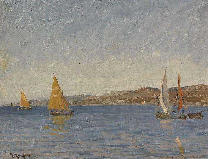 Julius Ludwig Friedrich Runge Segelboote vor der Kuste an einem Sonnentag Sweden oil painting art